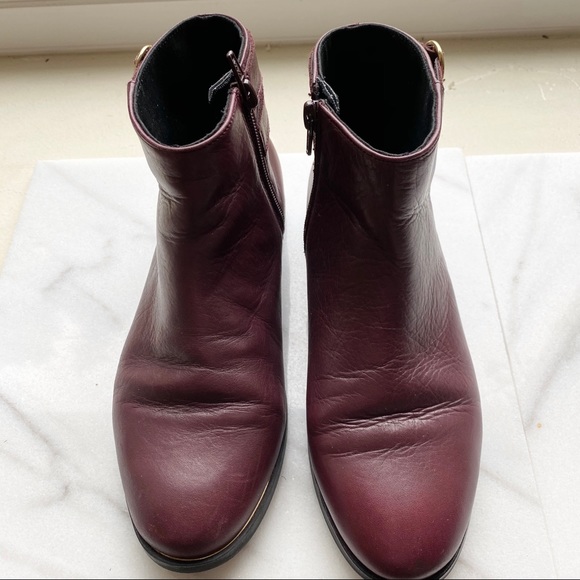 Zara Girls Burdundy Wine short leather Booties - Picture 2 of 5